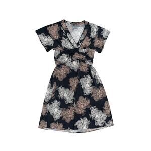 BCBGMAXAZRIA Black Floral Wrap dress V-neck Empire Waist Size M Brunch Bridal